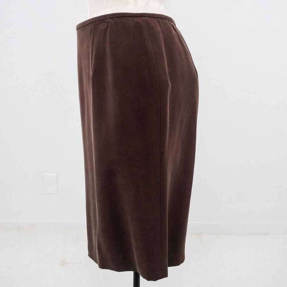 Vintage 90s M Sueded Silk Skirt Power Suit Brown - Picture 6 of 16